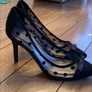 Black polka dot heels